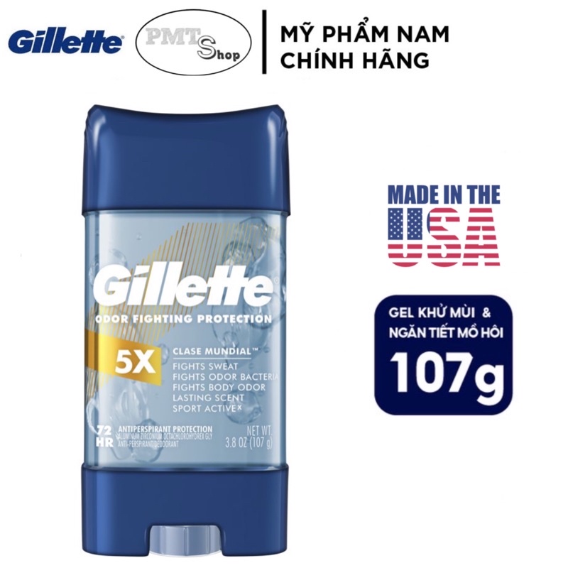 Lăn khử mùi nam Gillette Clear Gel 107g Sport Active , 5X Clase Mundial