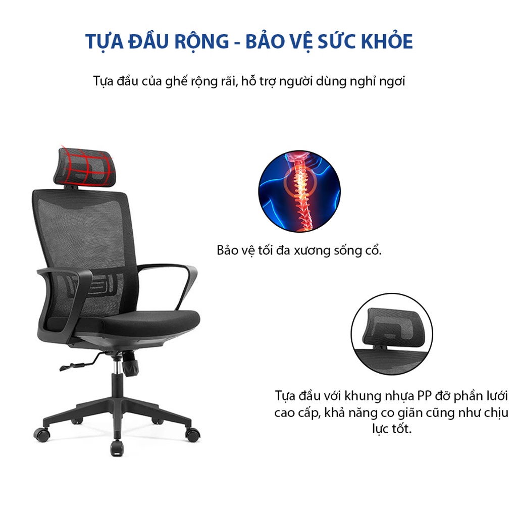 Ghế công thái học Ergonomic GOVI Ryan R01TD - Tựa đầu điều chỉnh độ cao, tựa tay cố định, mâm ghế ngả sau khóa 1 vị trí