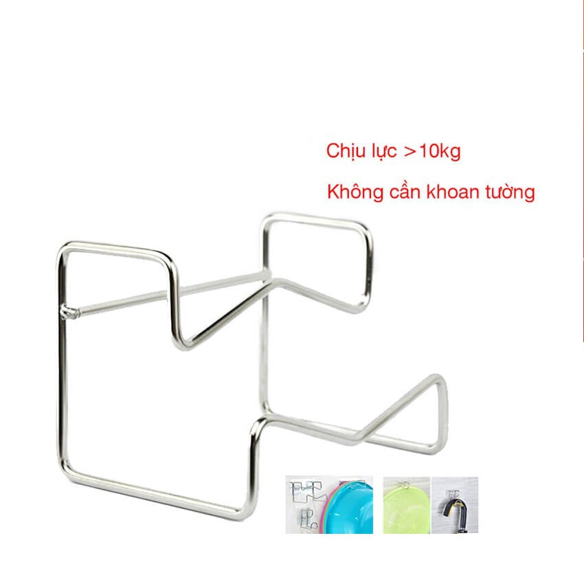 Móc dán tường treo chậu đồ dùng siêu dính chịu lực tới 10kg bằng inox