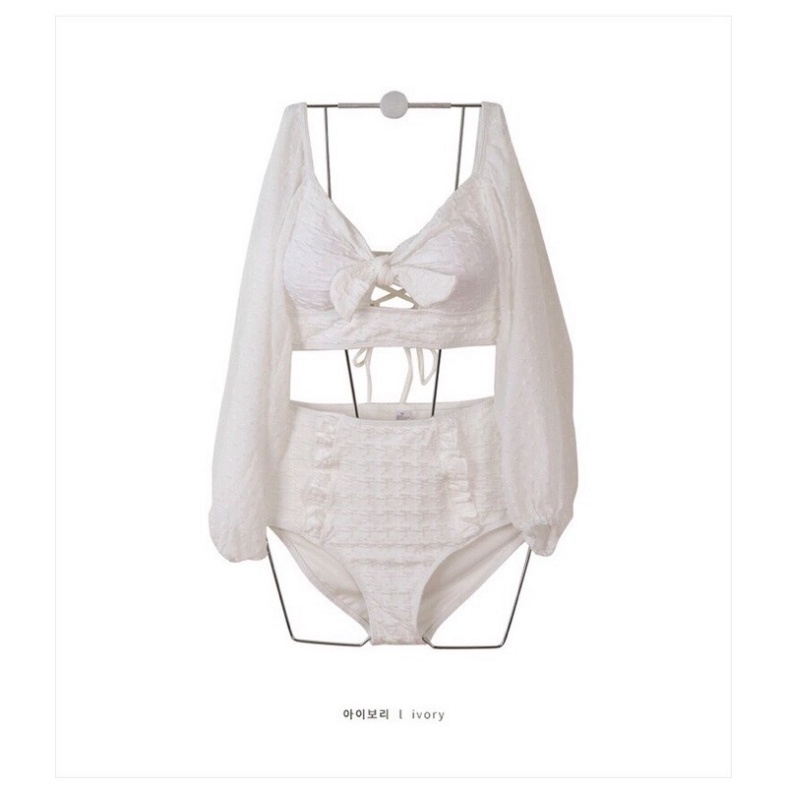 Bikini Đi Biển Nữ LUHAZO Trễ Vai Thắt Nơ Nâng Ngực ulzzang Sang Chảnh Quảng Châu Tay Dài Chống Nắng 2565 E-3