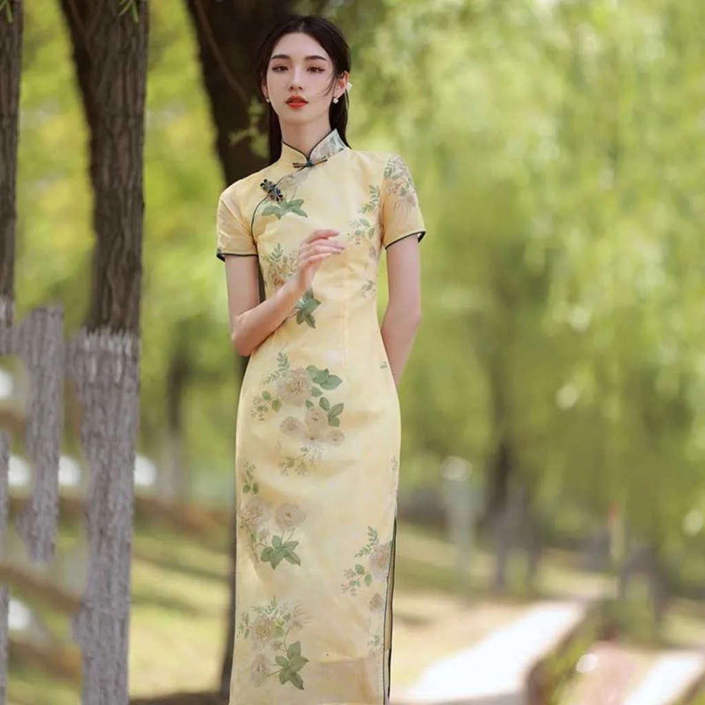 Đầm Sườn Xám Thượng Hải Hoạ Tiết Hoa Văn Siêu Xinh Quyến Rủ