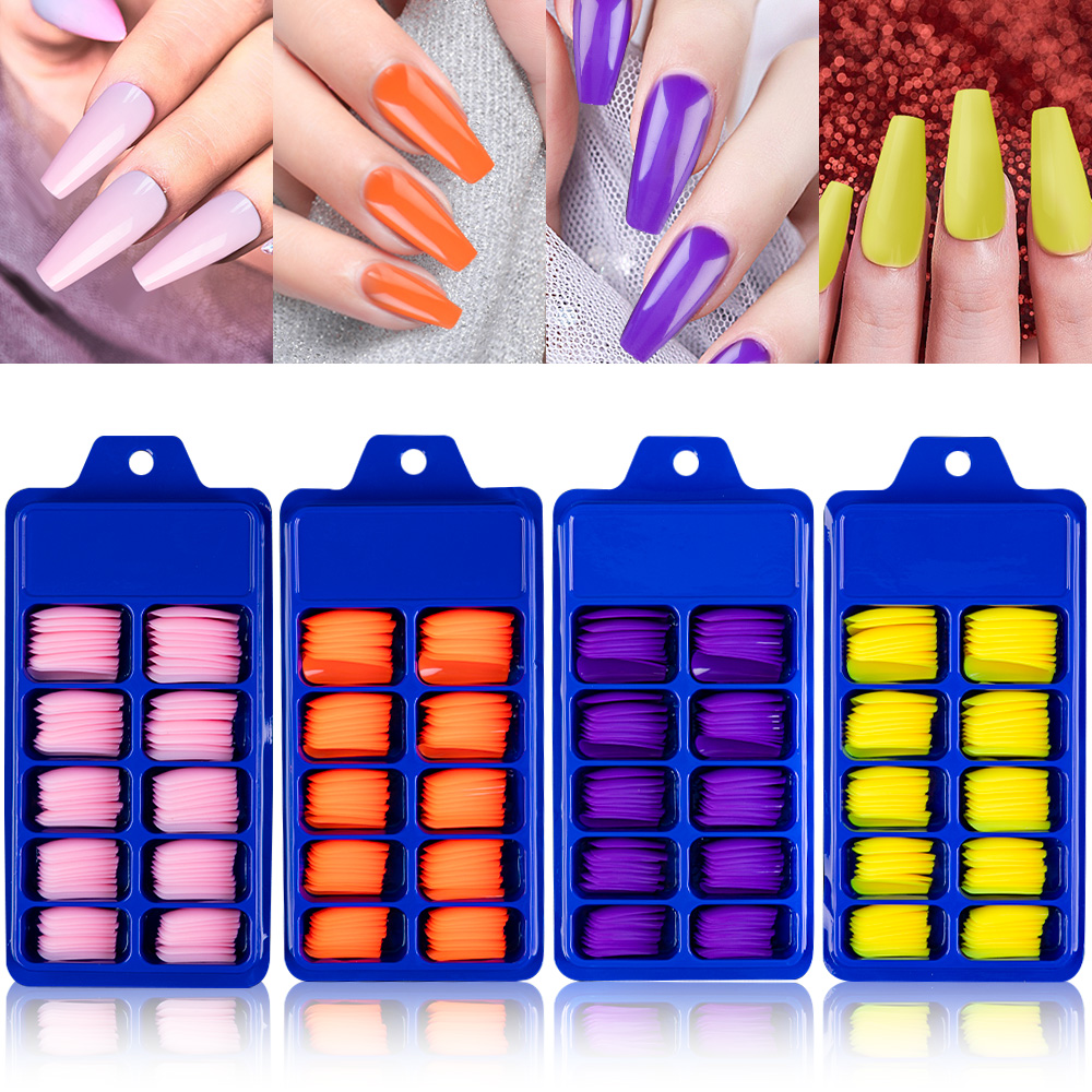 [Hàng mới về] Hộp 100 móng tay giả cao cấp với 10 cỡ thiết kế dáng dài phong cách nghệ thuật hợp thời trang