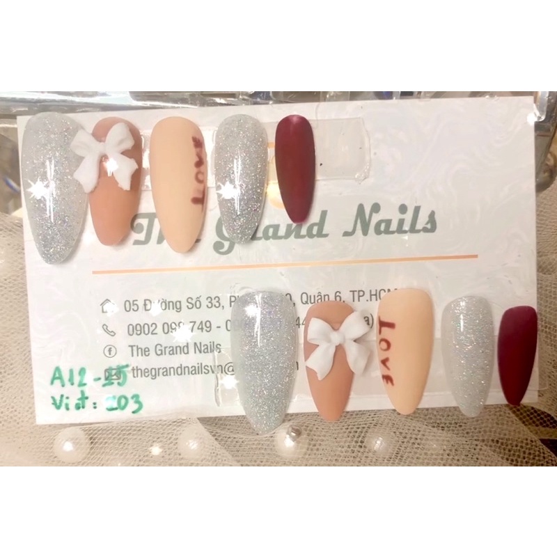 Nailbox Nuna móng úp móng tay giả đính nơ đơn giản viết chữ theo yêu cầu