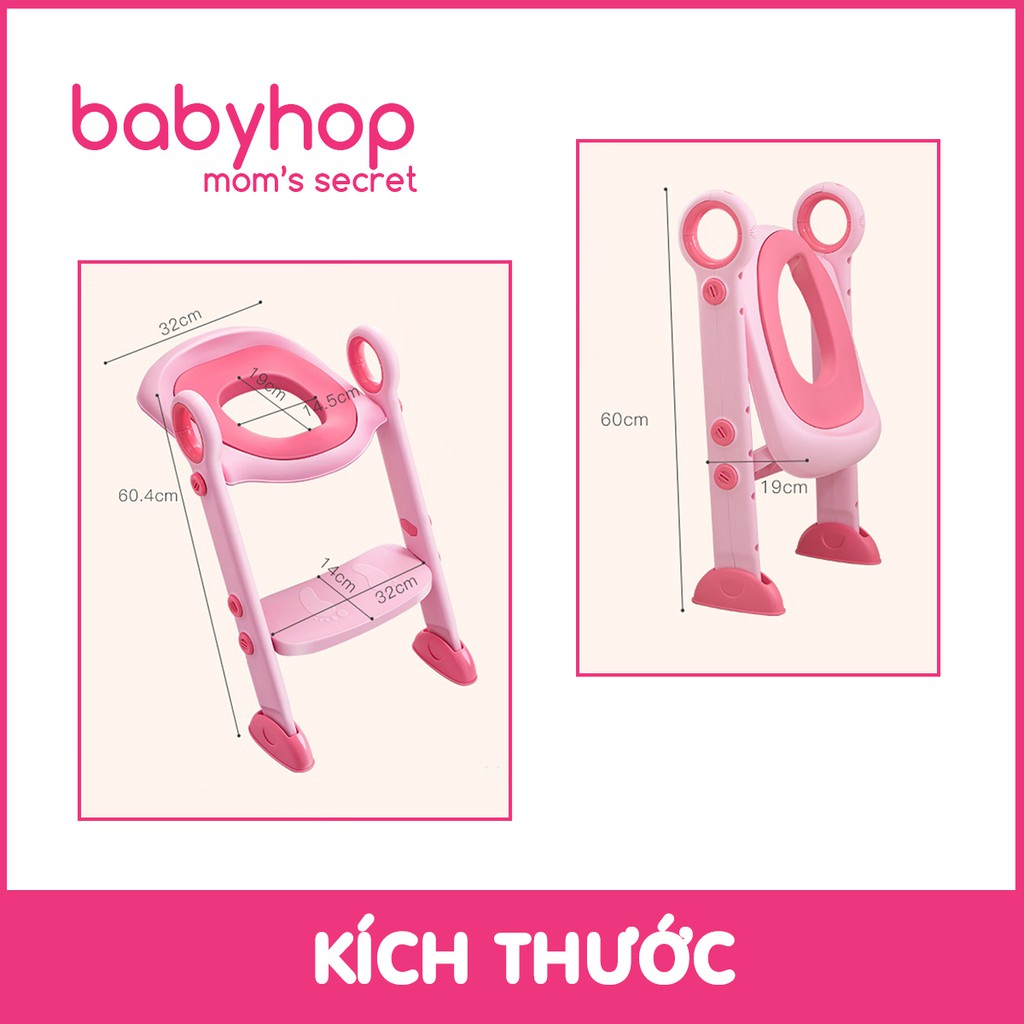 Bệ thu nhỏ bồn cầu Babyhop thiết kế cầu thang phù hợp cho bé từ 2 tuổi có đế chống trượt màu sắc pastel