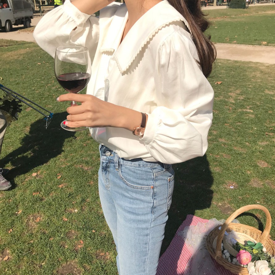 Áo Sơ Mi Dài Tay Phối Ren Xinh Xắn Dành Cho Nữ 29936