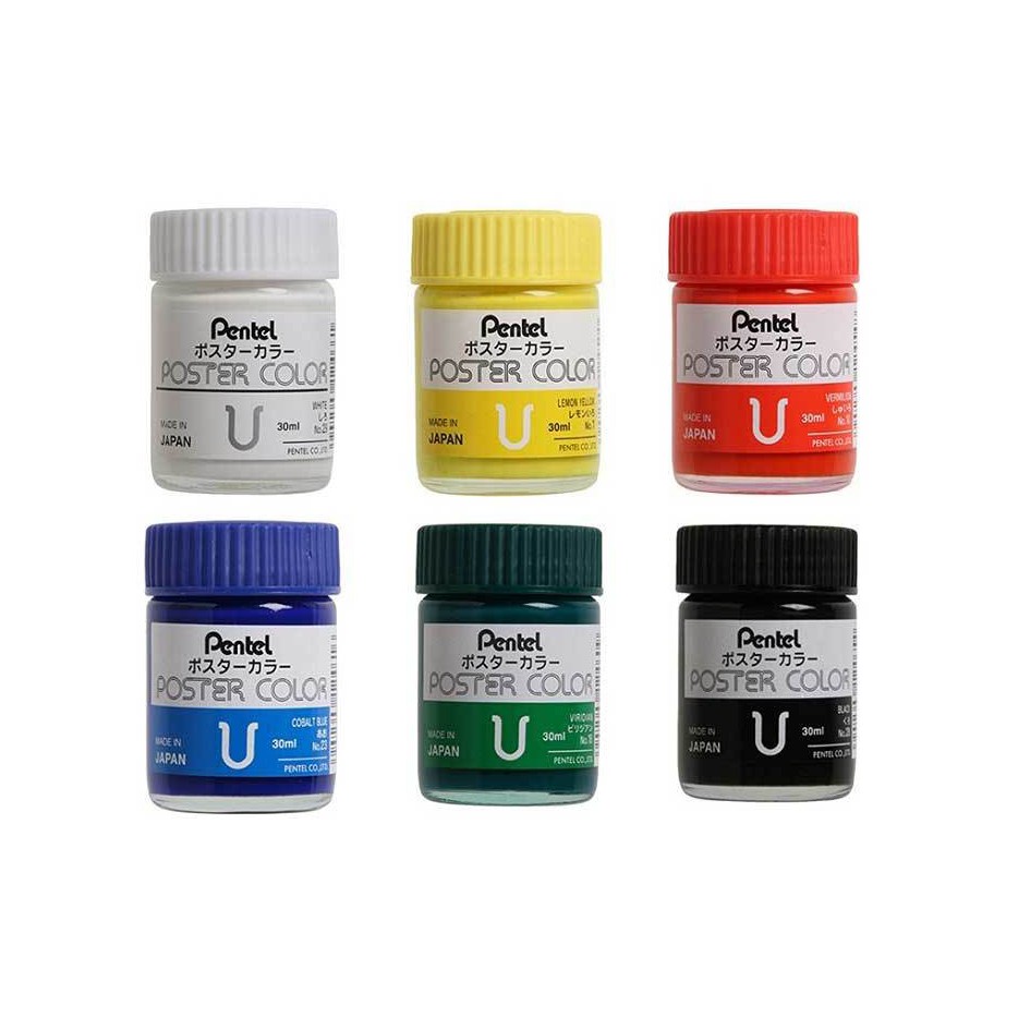 Màu bột Pentel Poster color 30ml màu nước gouache pha sẵn chính hãng set 2