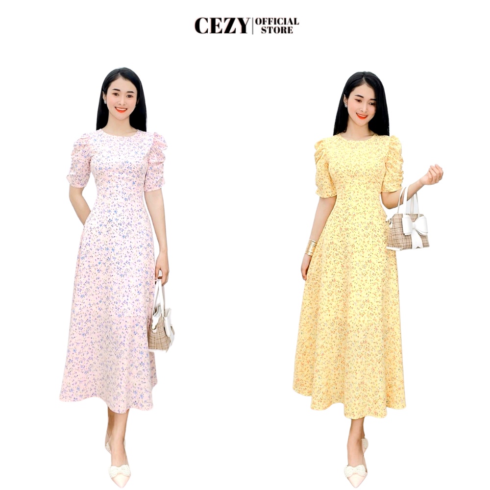 Đầm hoa nhí cổ tròn tay phồng dáng xòe dài có size bigsize CEZY D81 | BigBuy360 - bigbuy360.vn