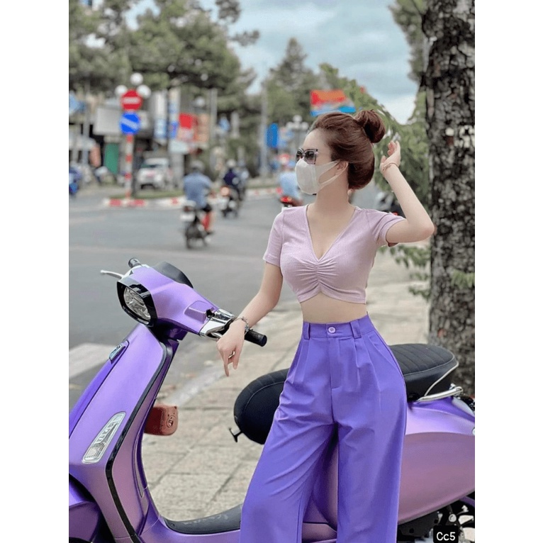 (Mẫu Mới) Mẫu HOT Sét Áo Thun Gân+Quần Cotton Lạnh Khóa Giả, Lưng Thun, Có Đỉa Siêu Hack Dáng UP h.h.p