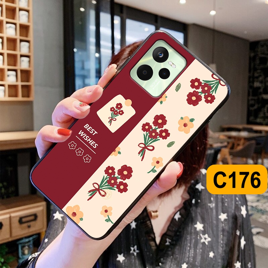 Ốp Realme C35 in hình hoa cỏ nhẹ nhàng,họa tiết caro xinh xắn.ốp lưng chống sốc
