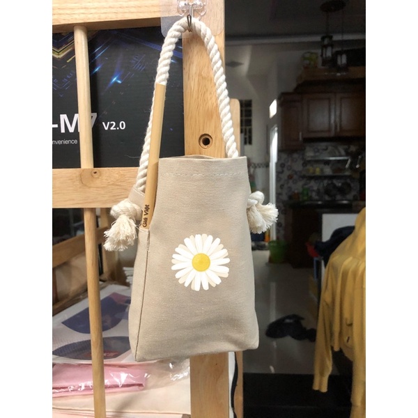 TÚI BÌNH NƯỚC, LY NƯỚC MÀU NUDE VẢI CANVAS IN HÌNH BOTTLE BAG, CUP BAG