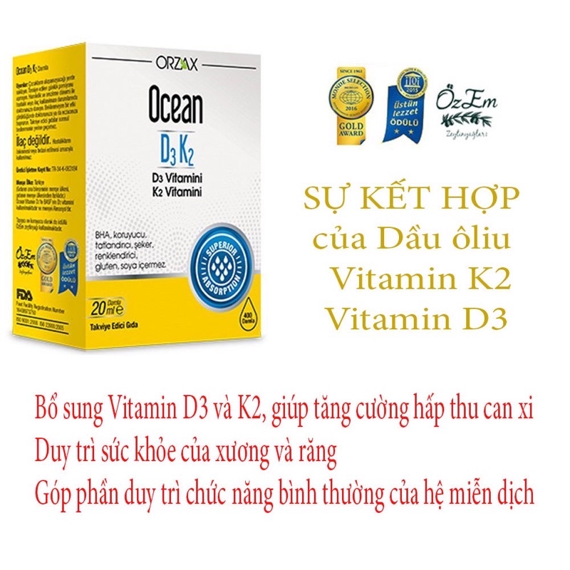 Vitamin Dạng Xịt Ocean D3K2 Hỗ Trợ Tăng Cường Hấp Thu Canxi Giúp Bé Phát Triển Vượt Trội Chai 20ml