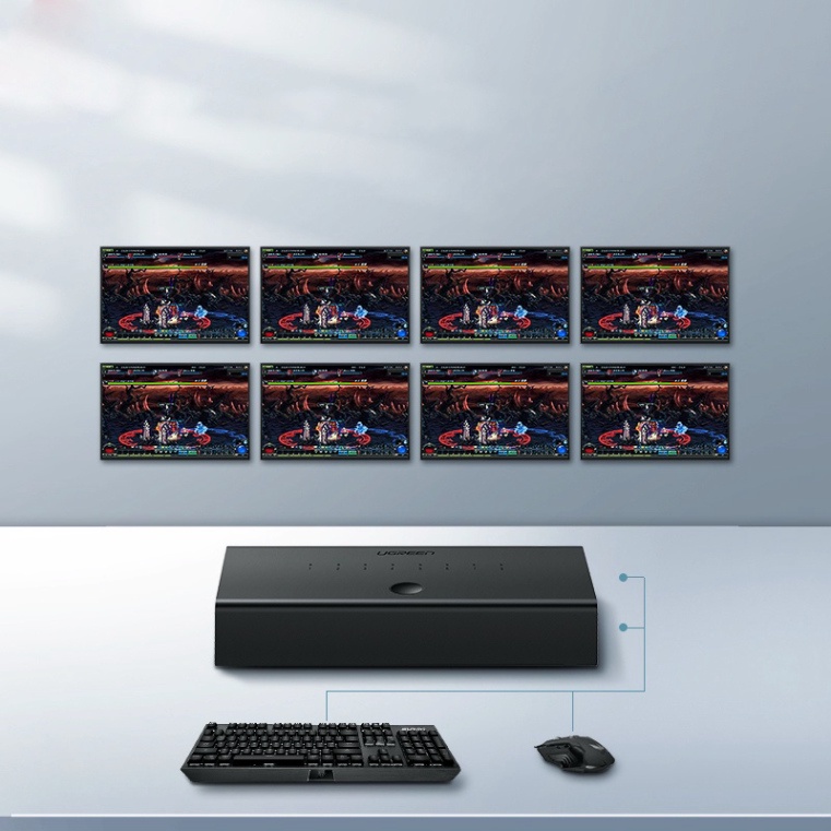 Bộ KVM Đồng Bộ 1 bộ chuột, bàn phím điều khiển đồng bộ 8 máy tính cao cấp Ugreen 60102 Chính Hãng