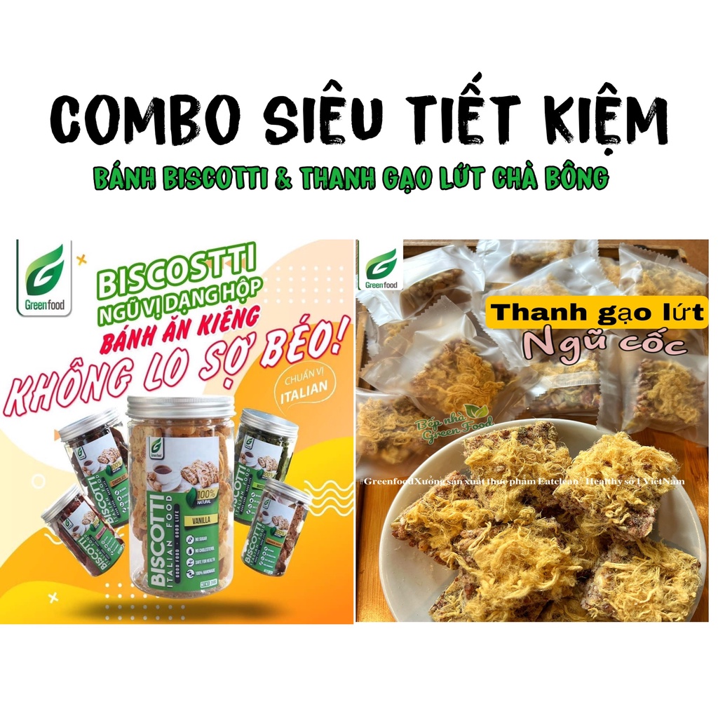 COMBO/ Hũ Biscotti Cao Cấp 300gr và Thanh Gạo lứt 250gr Thương hiệu Greenfood Hỗ Trợ Ăn Kiêng, Giảm Cân Tiện Lợi, TKiệm