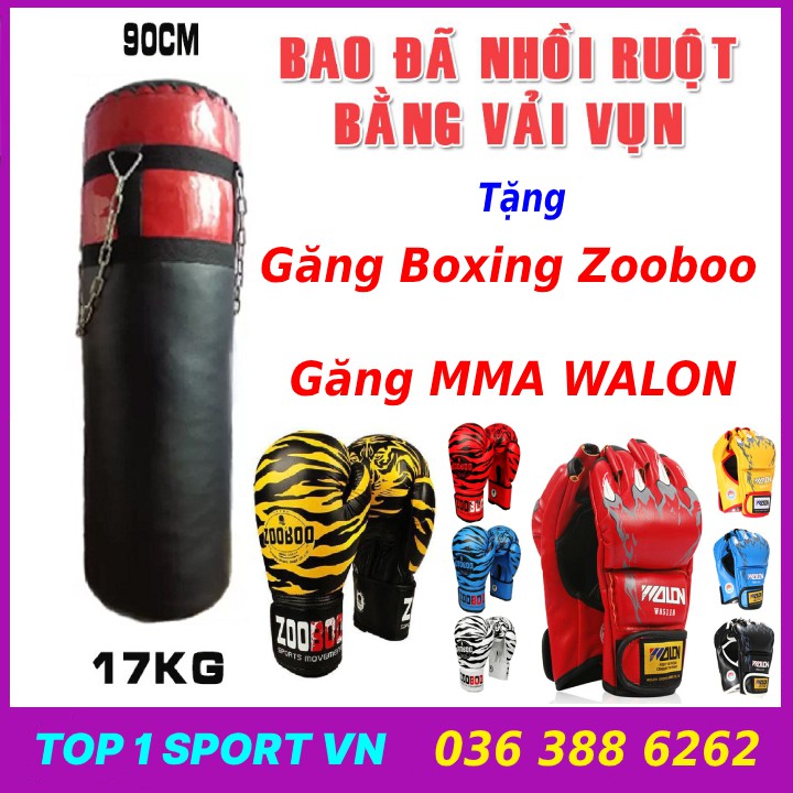 Bao cát đấm bốc treo tường dài 90 cm, đường kính 29 cm tặng găng đấm bốc Zooboo + găng mma walon - Bảo hành 6 tháng