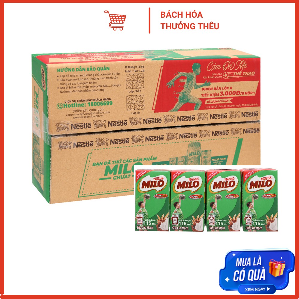 Thùng 48 hộp lốc 8 sữa lúa mạch Milo Active Go 115ml