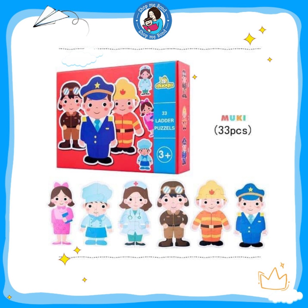 Bộ ghép hình PUZZLE chủ đề nghề nghiệp, phương tiện giao thông dành cho bé 1,5 - 3 tuổi, M23 - 𝙎𝙃𝙊𝙋 𝙈𝙀̣ 𝘽𝙊𝙉𝘿