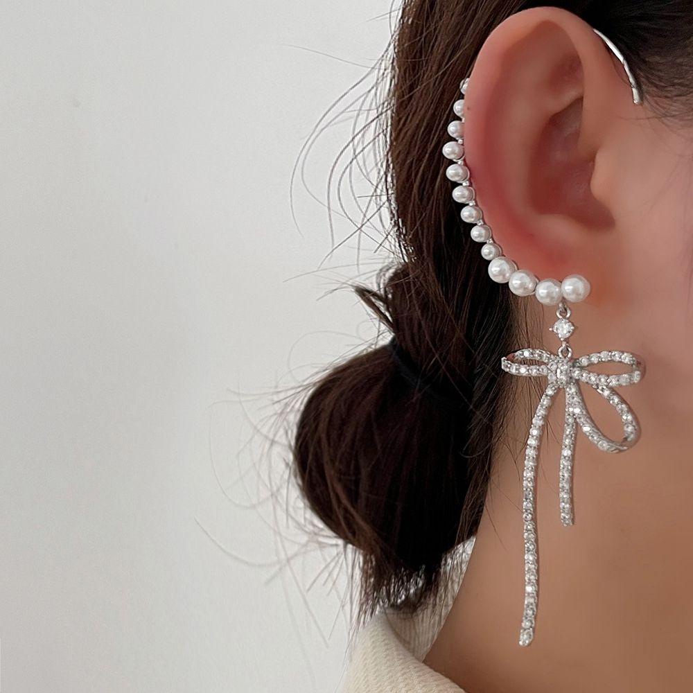 VANES1 Khuyên Tai Móc Nơ Kim Loại Đính Đá Sang Trọng