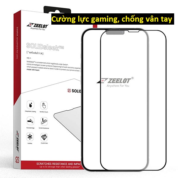 Cường lực IP 14 Pro Max - IP 14 Pro - 14 Plus/13 Pro Max Zeelot SOLIDsleek Gaming chống vân tay
