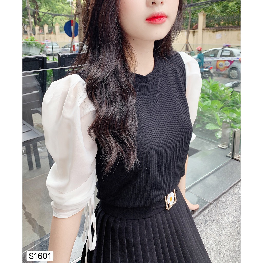 Set cv đen mix áo đen phối tay trắng S1601-  Đẹp Shop DVC (Kèm ảnh thật trải sàn do shop tự chụp) | BigBuy360 - bigbuy360.vn