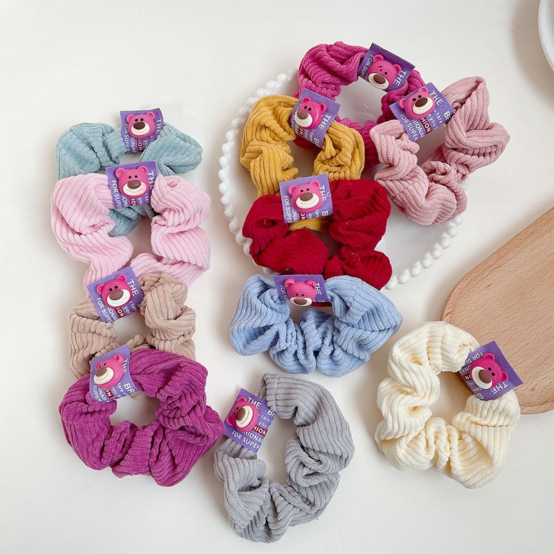 Dây cột tóc scrunchies vải len nhung họa tiết gấu mặt cười đáng yêu S14