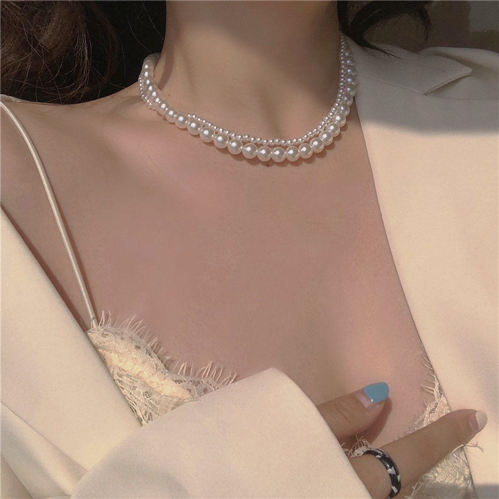 Vòng cổ choker 2 lớp đính ngọc trai giả phong cách Hàn Quốc vintage ngọt ngào thanh lịch nhiều màu sắc cho nữ