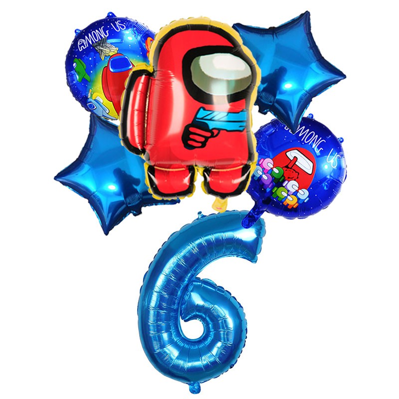 Set 6 Bong Bóng Lá Nhôm 32 Inch Chủ Đề Chữ Số Among-us Dùng Trang Trí Tiệc Sinh Nhật