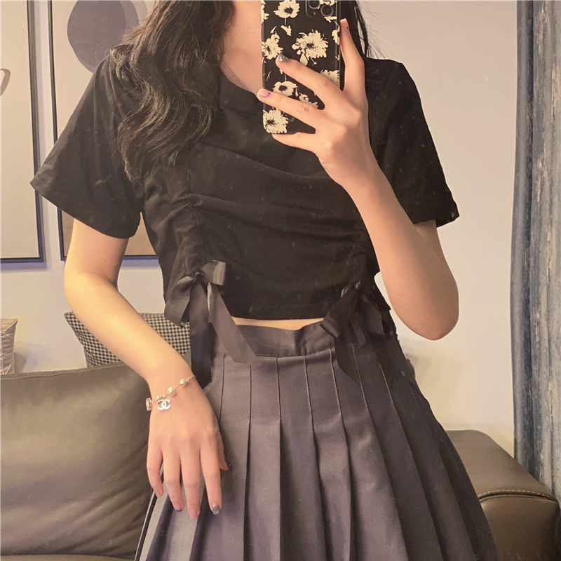 Áo Thun Ngắn Tay Phối Nơ Xinh Xắn Dành Cho Nữ