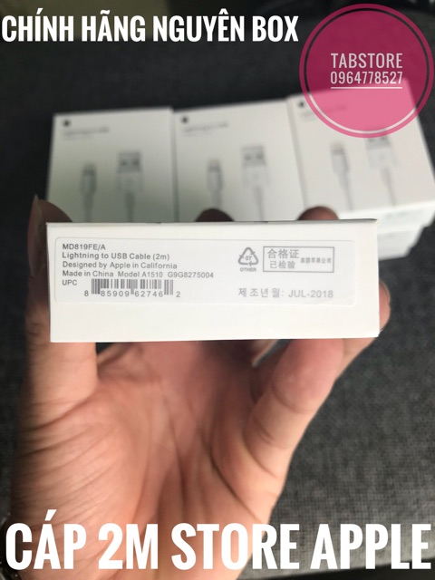 [Mã 267ELSALE hoàn 7% đơn 300K] Cáp IPhone 2m Chính Hãng Apple Store NEW Nguyên Box.