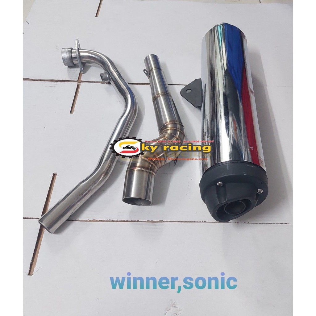 Combo cổ pô 2 khúc inox kèm lon pô CBR đít FZ gắn cho xe Winner, Winner X, Sonic