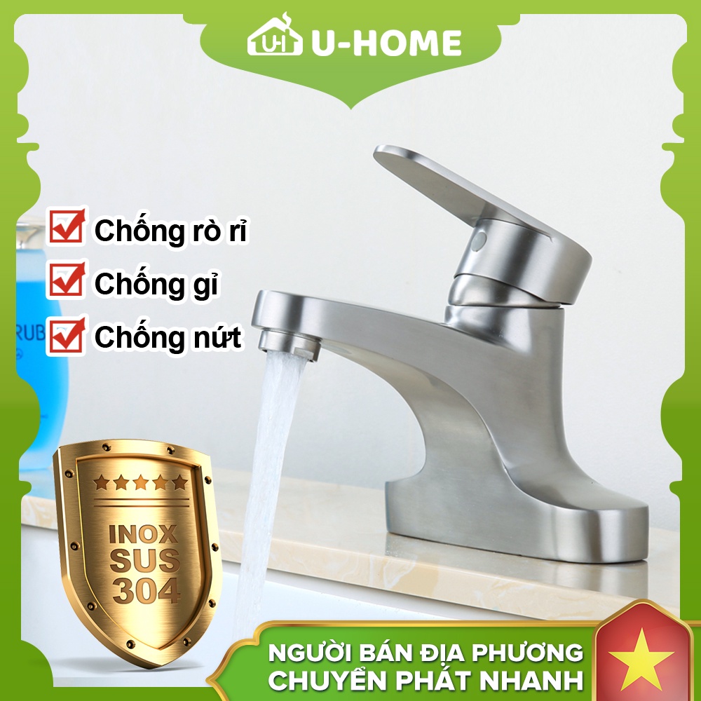 Vòi Lavabo U-HOME Cao cấp Vòi Rửa Chén Bát Nóng Lạnh Inox 304 S50-9504B