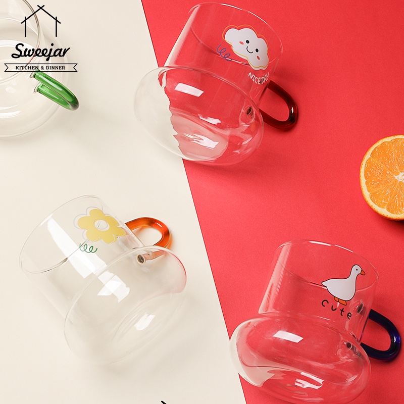 Cốc SWEEJAR thủy tinh borosilicate chịu nhiệt có tay cầm nhiều màu sắc tùy chọn 500ml