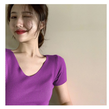 Áo Dệt Kim Nữ Tay Ngắn Cổ Chữ V Thời Trang Hàn Quốc | BigBuy360 - bigbuy360.vn