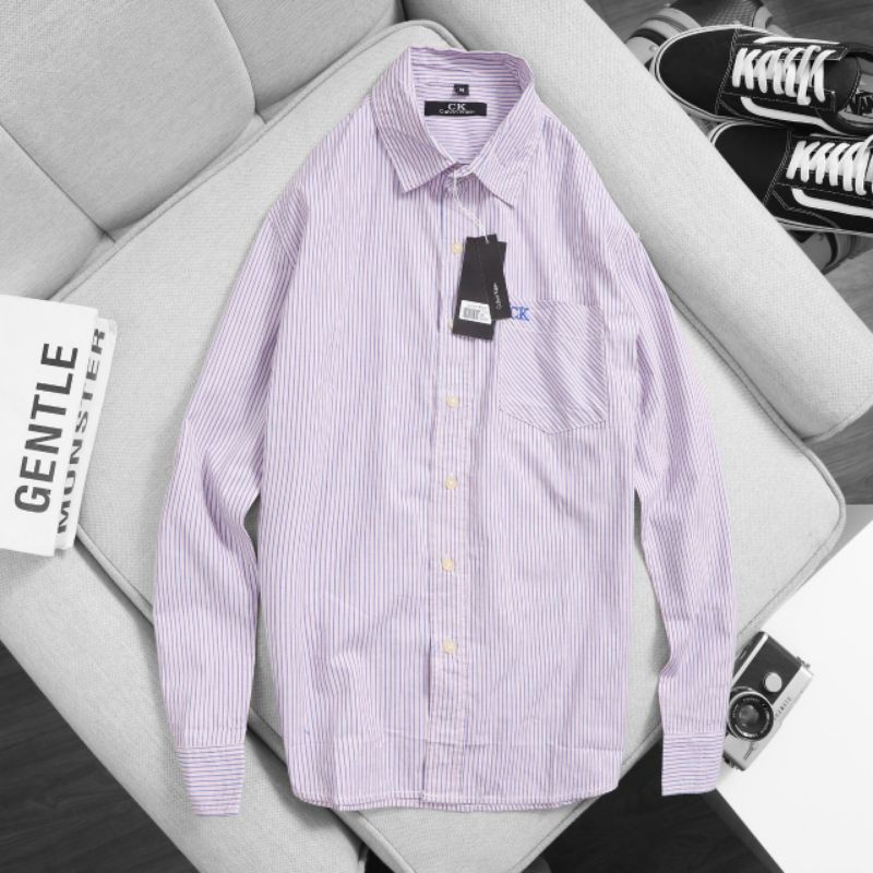 Áo sơ mi nam dài tay cotton kate trẻ trung thoáng mát form chuẩn sọc hồng