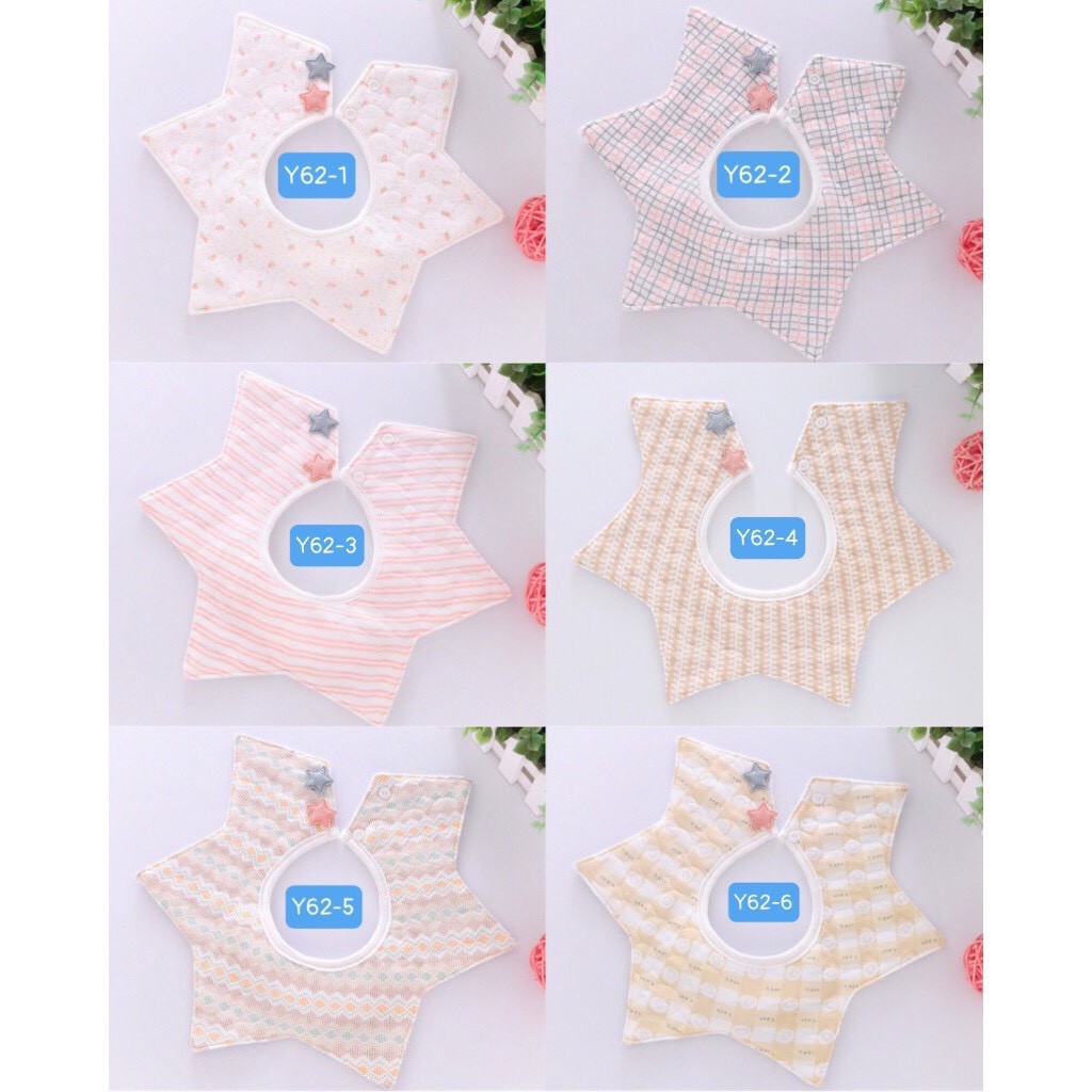 Yếm tròn xoay 360 độ chất liệu cotton siêu mềm mịn thấm hút tốt hình cánh sao nút bấm phía sau cho bé trai bé gái