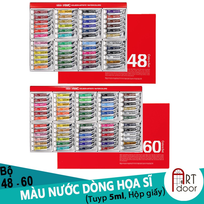 [ARTDOOR] Bộ màu nước 48/60 HOLBEIN Artists dạng Tuýp (5ml, hộp giấy)