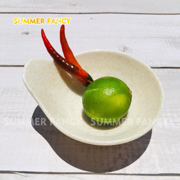 Chén tương 11 x 6.3 cm có tay cầm màu kem vân đá sang trọng cao cấp nước chấm sushi melamine phíp - Dish F-CO17