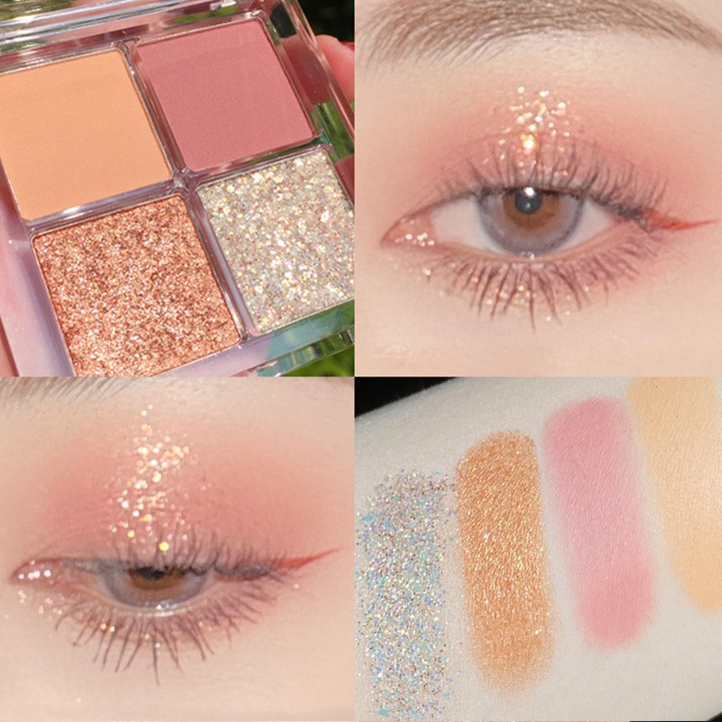 [Hàng mới về] Bảng Phấn Mắt 4 Màu Sắc Hiệu Ứng Lì / Ánh Nhũ Lấp Lánh Thời Trang | BigBuy360 - bigbuy360.vn