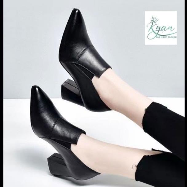 Giày Bốt Nữ Cao Gót 5 Cm, 7 Cm, Cổ Thấp, Giày Boots Mũi Nhọn, Phong Cách Hàn Quốc Kyan Shoes JKH