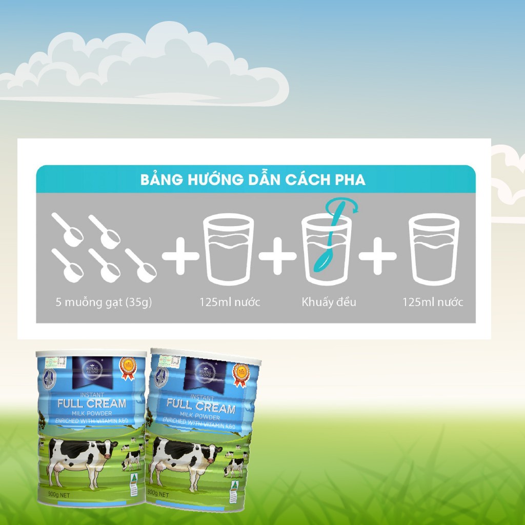 Sữa Bột Hoàng Gia Úc Nguyên Kem Vitamin A&D Full Cream Tổng Hợp Vitamin Cho Trẻ ROYAL AUSNZ 900g