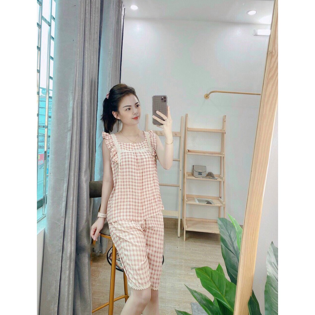 Đồ Bộ Lửng Mặc Nhà Caro Chất Đũi Lạnh Mềm Mát Có Size | BigBuy360 - bigbuy360.vn