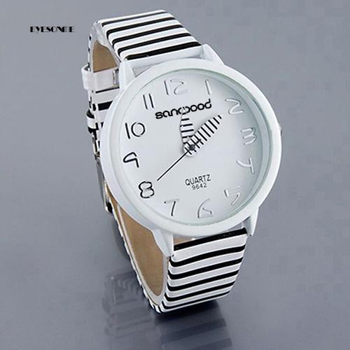 Eye EYe❀Đồng Hồ Analog Máy Quartz Mặt Tròn Họa Tiết Kẻ Sọc Nhiều Màu Thời Trang Cho Nữ
