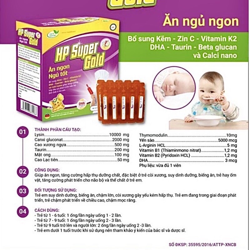 [20 ống] HP Super Gold Ăn Ngủ Ngon giúp ăn ngon miệng, hỗ trợ tiêu hoá, tăng cường sức khoẻ cho bé
