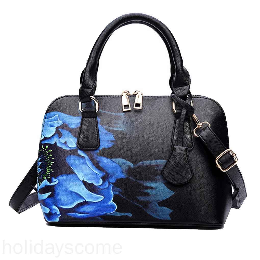 Floral Printed Women Girl Double Zipper PU Single-shoulder Bags Handbag 4 Rivets Bottom Crossbody Messenger Bags holidayscome