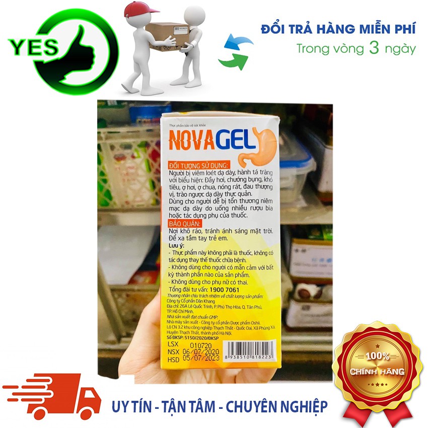 Novagel Novasol Curcumin hộp 20 gói hỗ trợ giảm acid dịch vị, bảo vệ niêm mạc dạ dày, yespharmacy