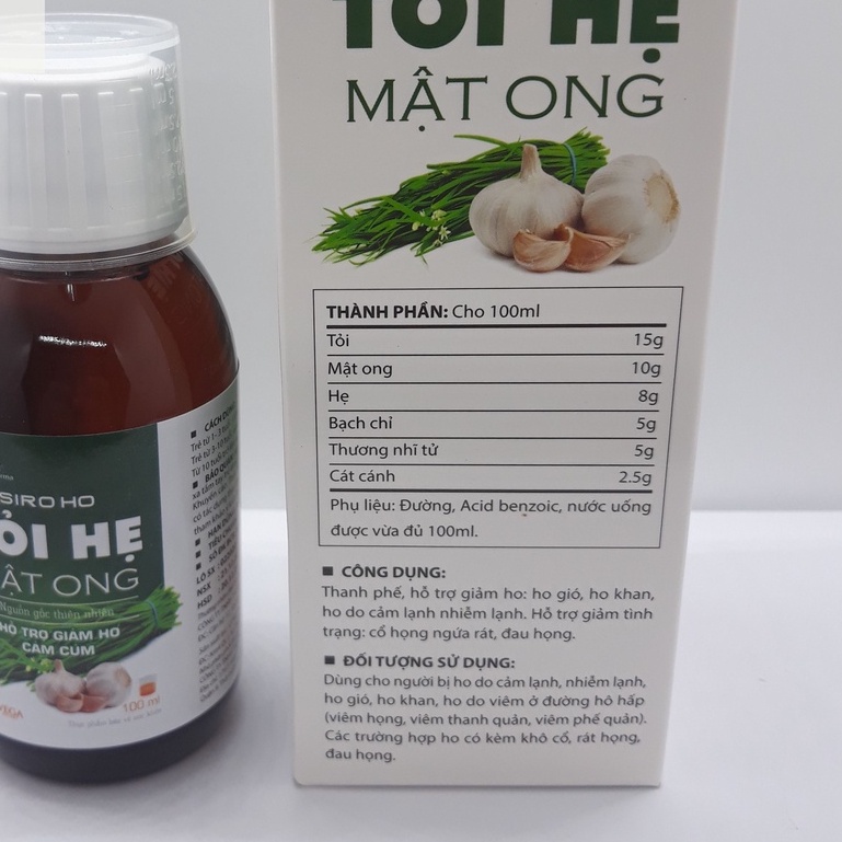 Siro Ho Tỏi Hẹ Mật Ong - Giảm Ho, Cảm Cúm - Chai 100ml