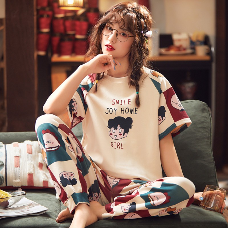 Bộ Đồ Pijama Mặc Ở Nhà Ngắn Tay Đáng Yêu Cho Nữ