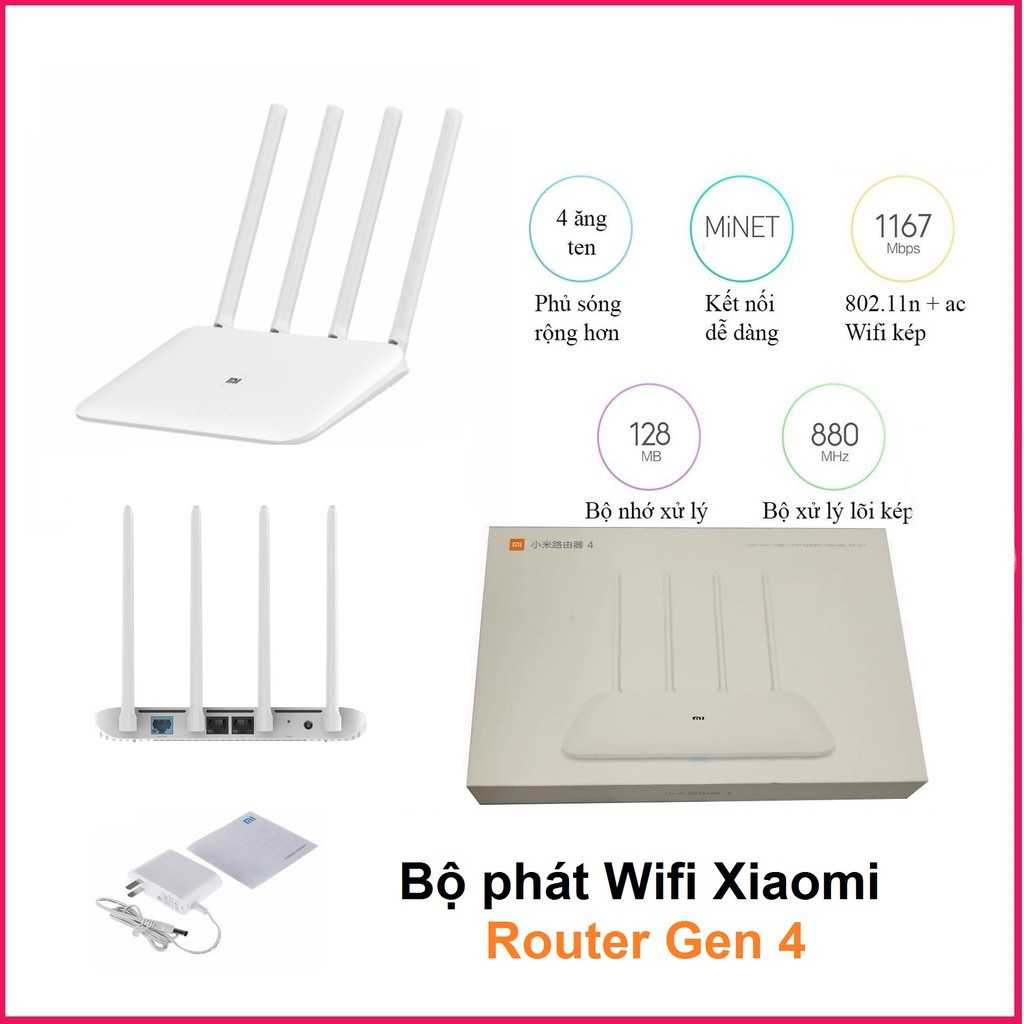 Bộ Xiaomi Router Gen 4C thu kick sóng WIFI đa năng