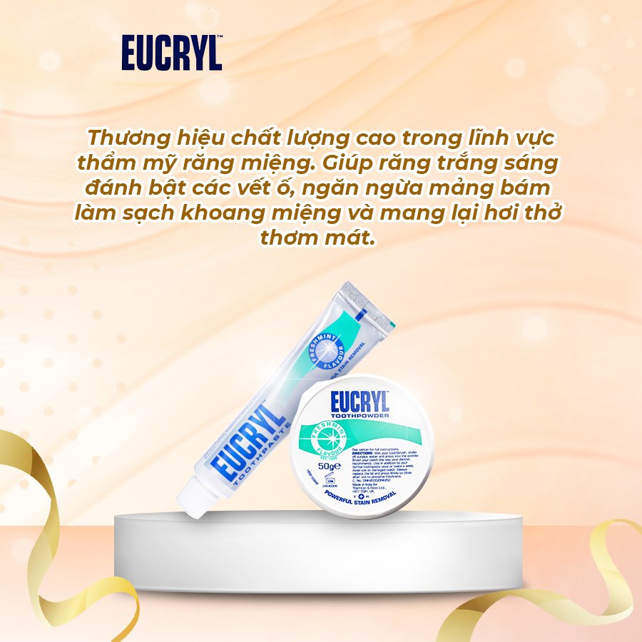 Kem Đánh Răng Tẩy Trắng Eucryl Toothpaste 62g Bột trắng răng  Anh Quốc Chính hãng