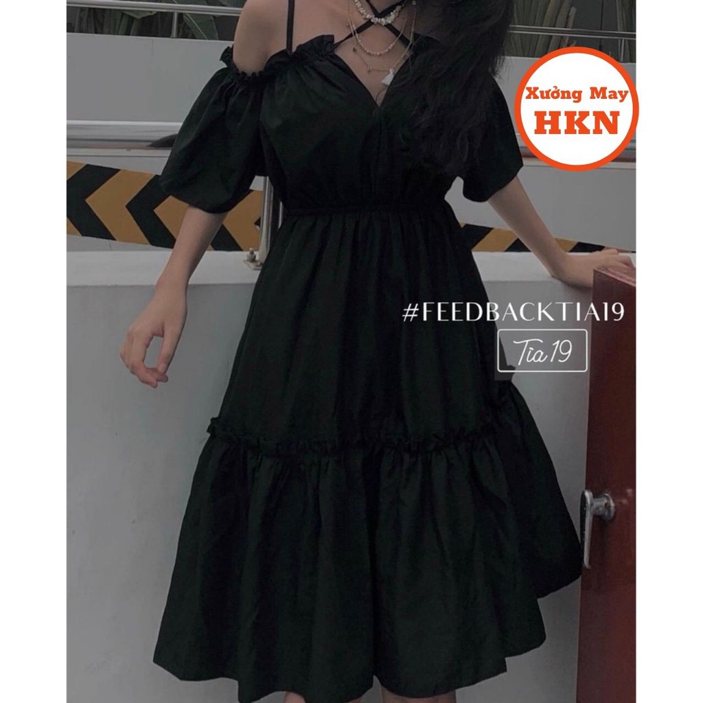 Váy Trễ Vai Đan Dây Ngực Màu Đen Chất Đũi Mã 122 Xưởng May HKN | BigBuy360 - bigbuy360.vn