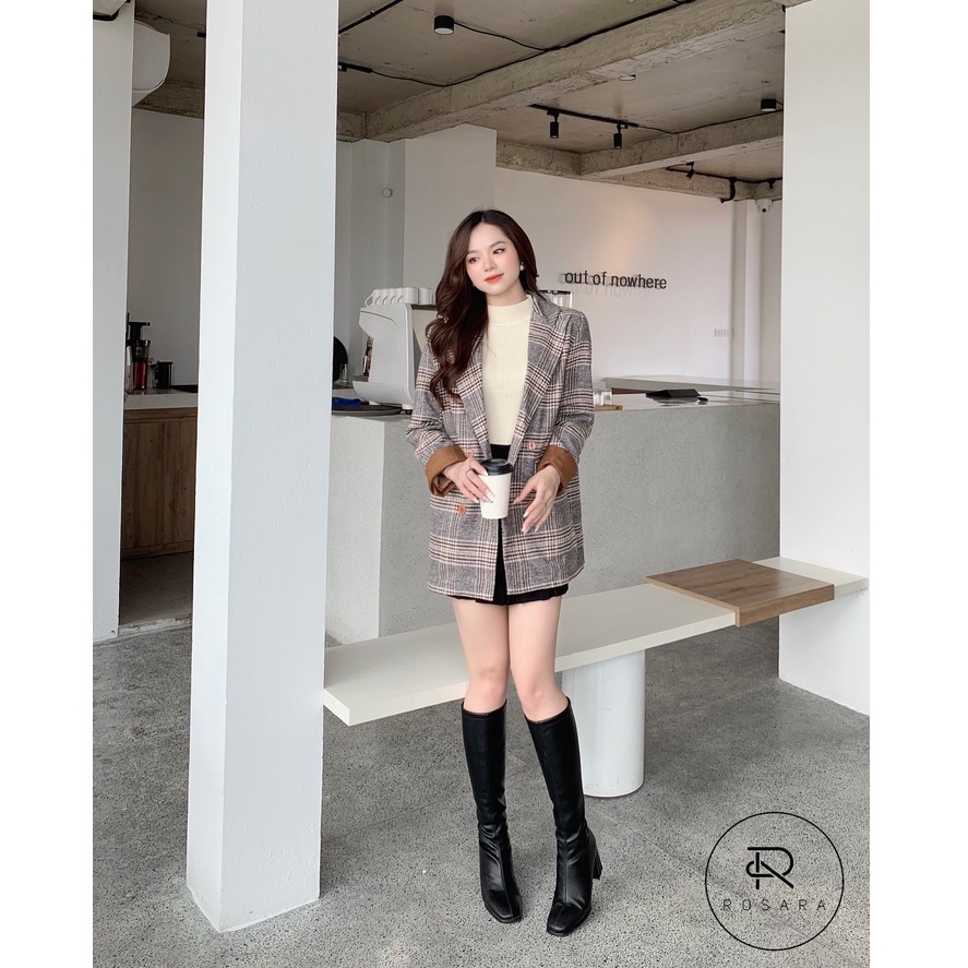 Áo khoác dạ kẻ thời trang nữ freesize Rosara KH3